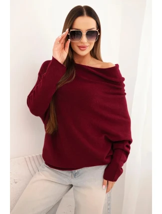 Dámský asymetrický batwing svetr z viskózy švestkový