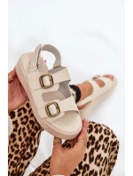 Dámské Sandály Na Platformě A Klínu S Přezkami Béžové Genorre