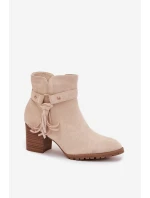 Dámské kotníkové boty na podpatku s třásněmi světle béžové Rosabella