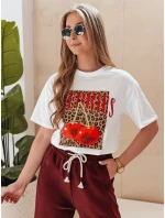 Dámské tričko oversize s třešní VISON bílé FashionStreet RY2876