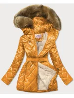 Žlutá lesklá zimní bunda s mechovitou kožešinou podšívkou (w756) Žlutá lesklá zimní bunda s mechovitou kožešinou podšívkou (w756)