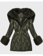 Bunda v khaki barvě s kožešinovou kapucí, která tvoří límec (T3-2635#-22) Bunda v khaki barvě s kožešinovou kapucí, která tvoří límec (T3-2635#-22)