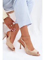 Dámské sandály na podpatku Eko semiš Béžové Sevina