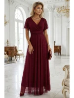 Dlouhé lesklé šaty 635-5 MELANIA vínové - Numoco Dlouhé lesklé šaty 635-5 MELANIA vínové - Numoco