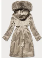 Béžová dámská zimní bunda s podšívkou z mechovité kožešiny (b537-46)