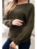 Svetr dámský z mohairu s nařasenými rukávy a výřezem na zádech khaki