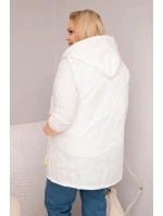 Dámská vesta Plus Size s kapucí a květinovým prošíváním bílá