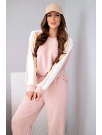 Dámský máslový komplet s lampasem a nápletem tmavý pudrový růž