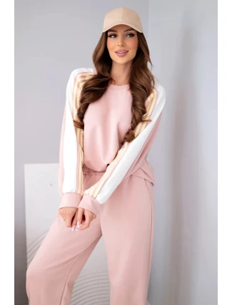 Dámský máslový komplet s lampasem a nápletem tmavý pudrový růž