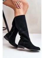 Dámské semišové kozačky do poloviny lýtek na zip Lewski 3616 černé
