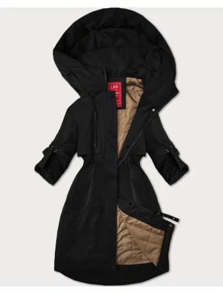 Černá dámská bunda s ohrnutými rukávy LHD (LHD-24591)