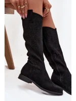 Dámské Kozačky Síťované Na Ploché Podpatky S Bar ski HY52 534 Černé