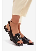 Dámské sandály na nízkém podpatku s ozdobou S.Barski KV61-6037 Černé