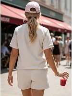 Dámská viskózová souprava s motýlem a šortkami béžová FashionStreet AY1187