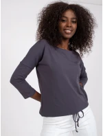 Volná dámská halenka v grafitové barvě se zavazováním na spodním okraji (4691)