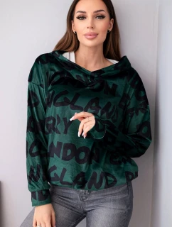 Dámská oversize mikina s kapucí a potiskem tmavě zelená