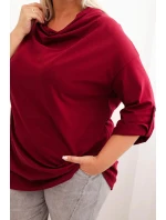 Dámská blůza Plus Size s bavlnou volného střihu s vodním výstřihem bordová