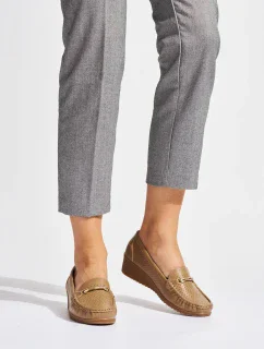 Designové mokasíny hnědé dámské na klínku