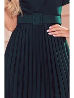 396-3 LAYLA Plisované šaty s páskem - BOTTLE GREEN