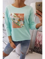 Halenka s grafikou 3D Bird mint