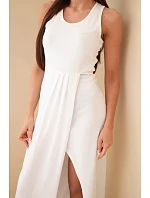 Dámské bavlněné midi šaty bez rukávů s řasením bílá