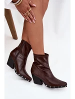 Dámské cowboy boty z eko kůže na sloupku hnědé Abrielle