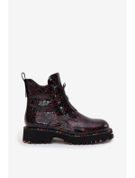 Lakované Dámské Botky Artiker – Bordové, zateplené, přírodní kůže