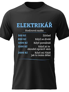 Pánské bavlněné tričko s potiskem - HODINOVÁ SAZBA - ELEKTRIKÁŘ - černé