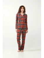 Vamp - Dámské pyžamo s knoflíky ve skotském tartanu 21513 - Vamp Vamp - Dámské pyžamo s knoflíky ve skotském tartanu 21513 - Vamp