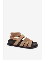 Eko semišové dámské sandály se suchým zipem tmavě béžové Valpera