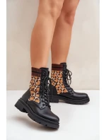 Dámské kotníkové boty Workery s ponožkou v leopardím vzoru černé Penthis Dámské kotníkové boty Workery s ponožkou v leopardím vzoru černé Penthis