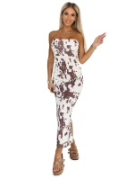 611-1 SAVANNAH přiléhavé šaty na ramínka - hnědobílý boho vzor