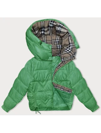 Zelená dámská bunda pro přechodné období s károvanou podšívkou (842)