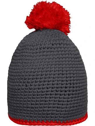 Daiber MB 7964 Háčkovaná čepice s kontrast. lemem a bambulí 03.7964 carbon/red
