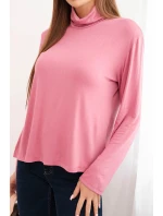 Dámská viskózová halenka s rolákem a dlouhým rukávem tmavě růžová