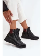 Kožené dámské kotníkové boty s podpatkem vyhřívané Vinceza 39963 Černé