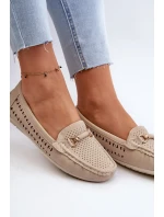 Dámské prolamované mokasíny s ozdobou, béžová Kaydance