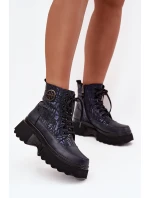 Dámské kožené botky na platformě Artiker – tmavě modré