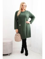 Dámské šaty Plus Size máslo s kapsou a rukávem 3/4 khaki