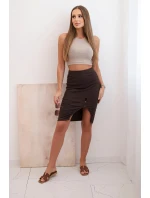 Dámská pruhovaná bavlněná sukně s rozparkem a ozdobnými knoflíky hnědá