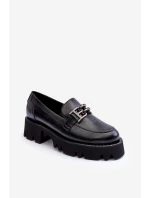 Dámské kůže polobotky Loafersy s ozdobou černá Lyndani