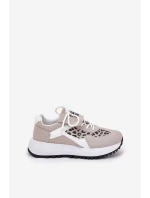 Sportovní boty sneakers dámské na platformě panterka bílo-bežové Pumbes