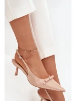 Lakované lodičky na jehlovém podpatku s mašličkou Nude Olvena