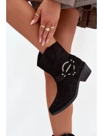 Dámské kožené boty na podpatku s ozdobným detailem černé Halivine