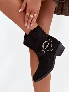 Dámské kožené boty na podpatku s ozdobným detailem černé Halivine