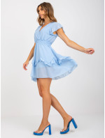 Světle modré mini šaty s krátkým rukávem