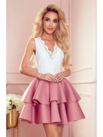 368-1 ZLATA dvoubarevné šaty s krajkovým výstřihem a pěnou - DARK RED