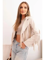 Dámská semišová bunda s třásněmi velbloudí