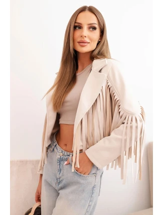 Dámská semišová bunda s třásněmi velbloudí