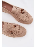 Dámské mokasíny s třásněmi a korálky Béžové Teressa
